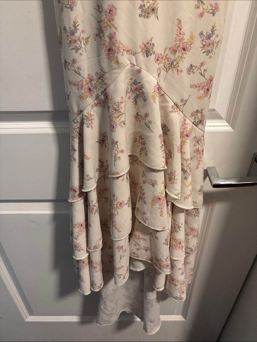 Mable Cream Floral High-Low Ruffle Slip Dress - Picture 3 of 10